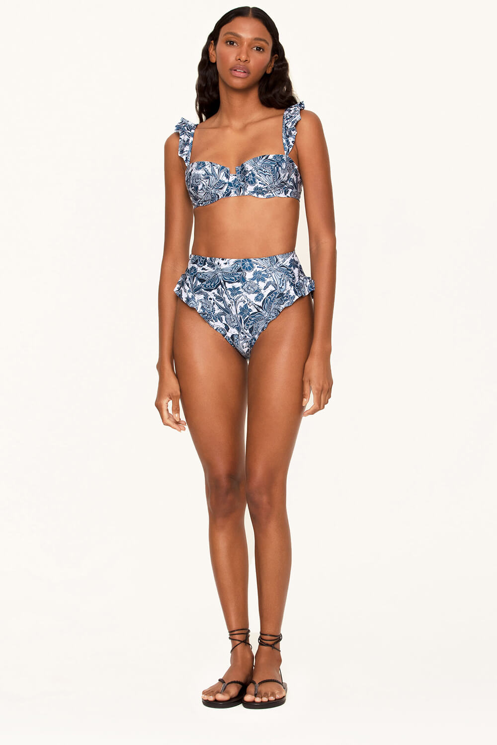 Blue Dragonfly Ruffle-Trimmed Underwire High Waisted Bikini Set