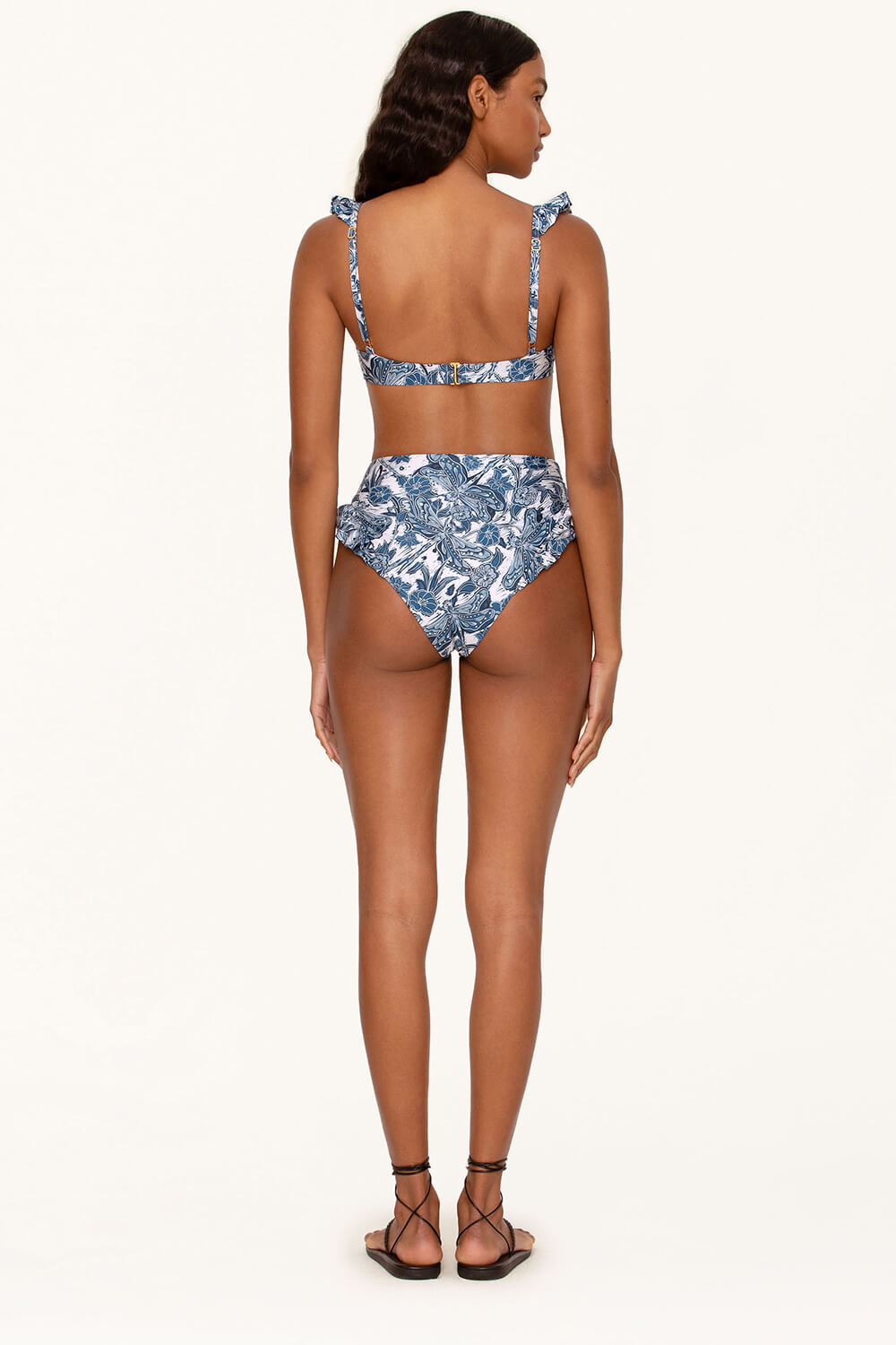 Blue Dragonfly Ruffle-Trimmed Underwire High Waisted Bikini Set