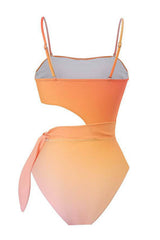 Tie-Dye Bandeau Side Cut Out Self-Tie One-Piece Swimsuit
