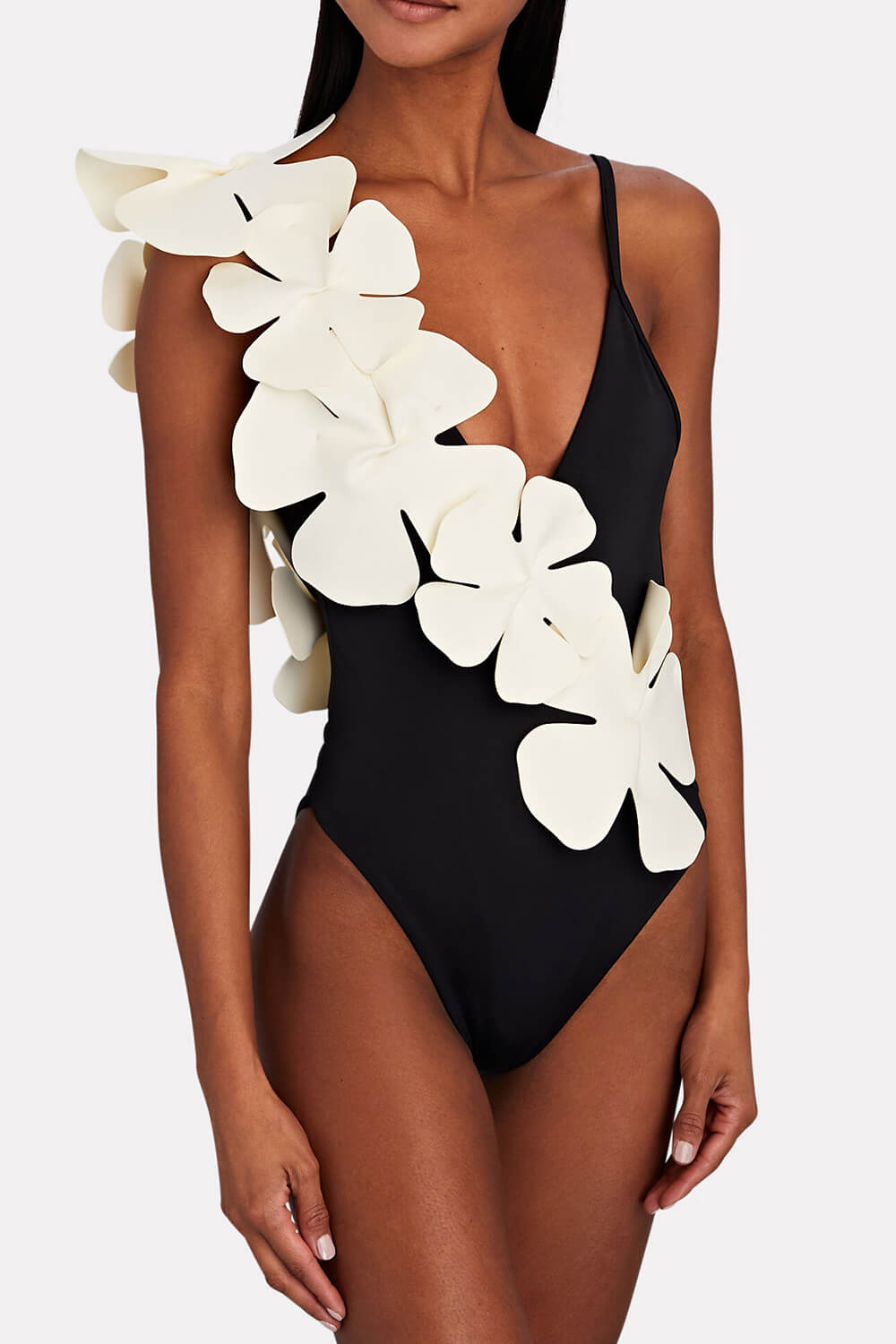White Petals V-Neck One Piece Swimsuit
