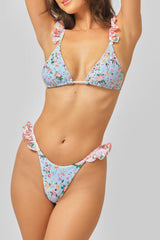 Floral Print Ruffled Tie-Back Triangle Bikini Set