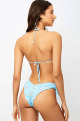 Floral Ruched Halter Tie-Up Low-Cut Bikini Set