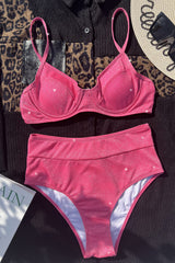 Pink Sparkly Balconette Underwire High-Waist Bikini Set
