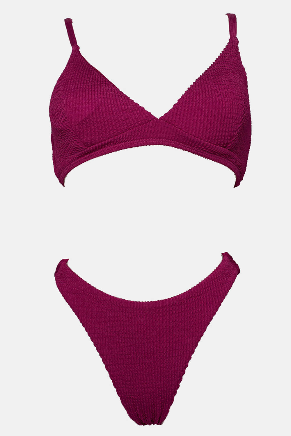 Crinkle V-Neck Bralette High-Cut Bikini Set