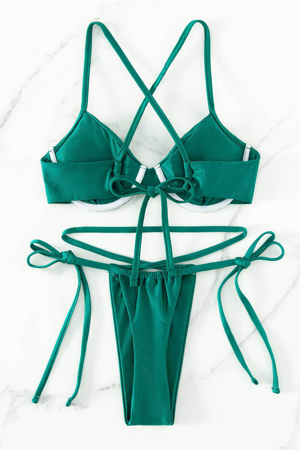 Ruched Balconette Underwire Tie Side Thong Bikini Set