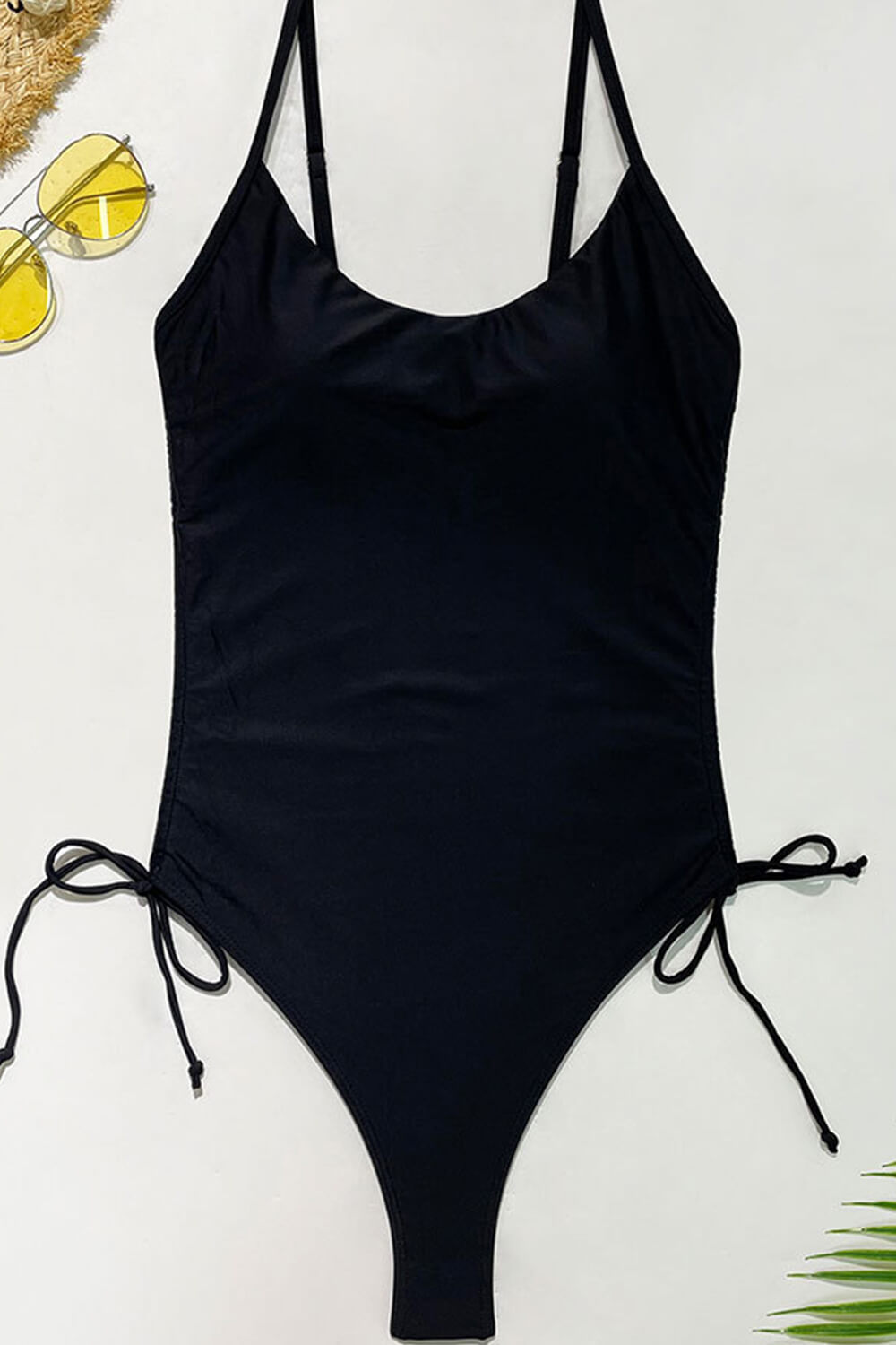 Black High Rise Ruched Side Brazilian One Piece Swimsuit