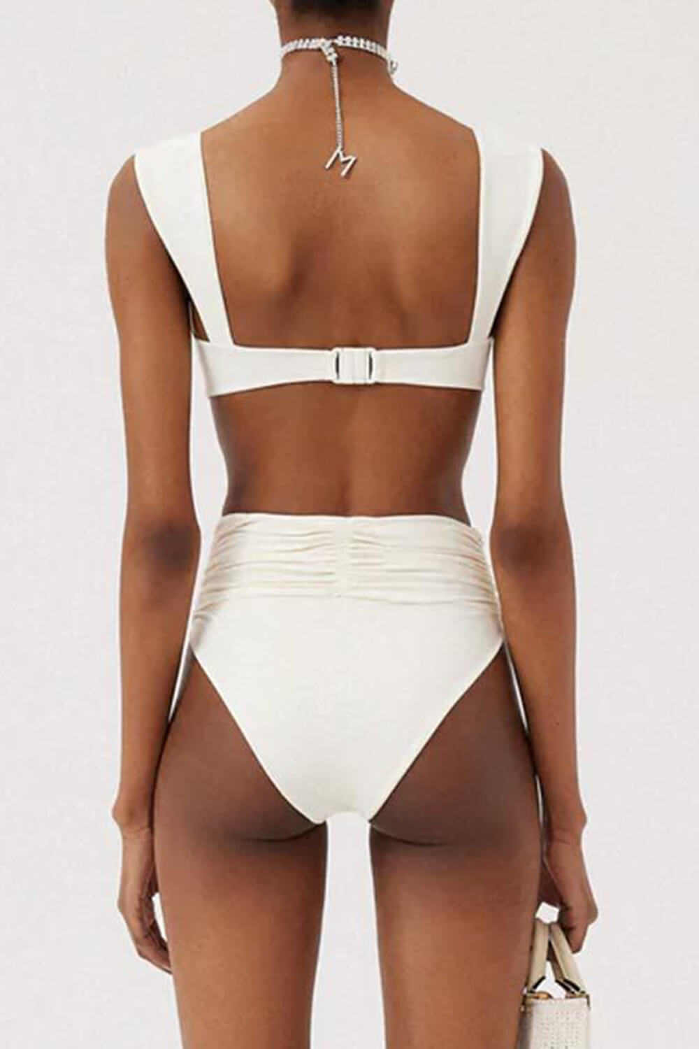 Bustier Rose Applique Ruched High-Wasited Bikini Set