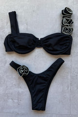 Rosette Shoulder Strap Underwire High-Cut Bikini Set