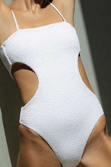White Crinkle Cut Out One Piece Swimsuit