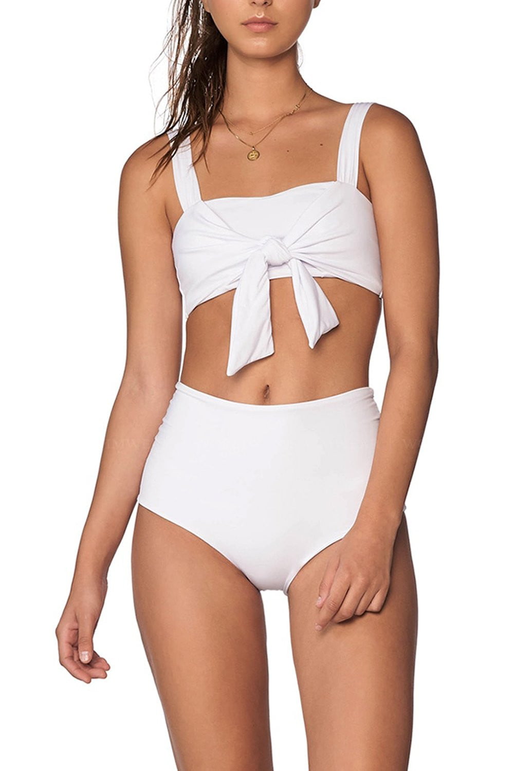 White Tie Front Cropped Bikini Top
