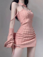 Ulzzang Girl Dress & Cardigan Set