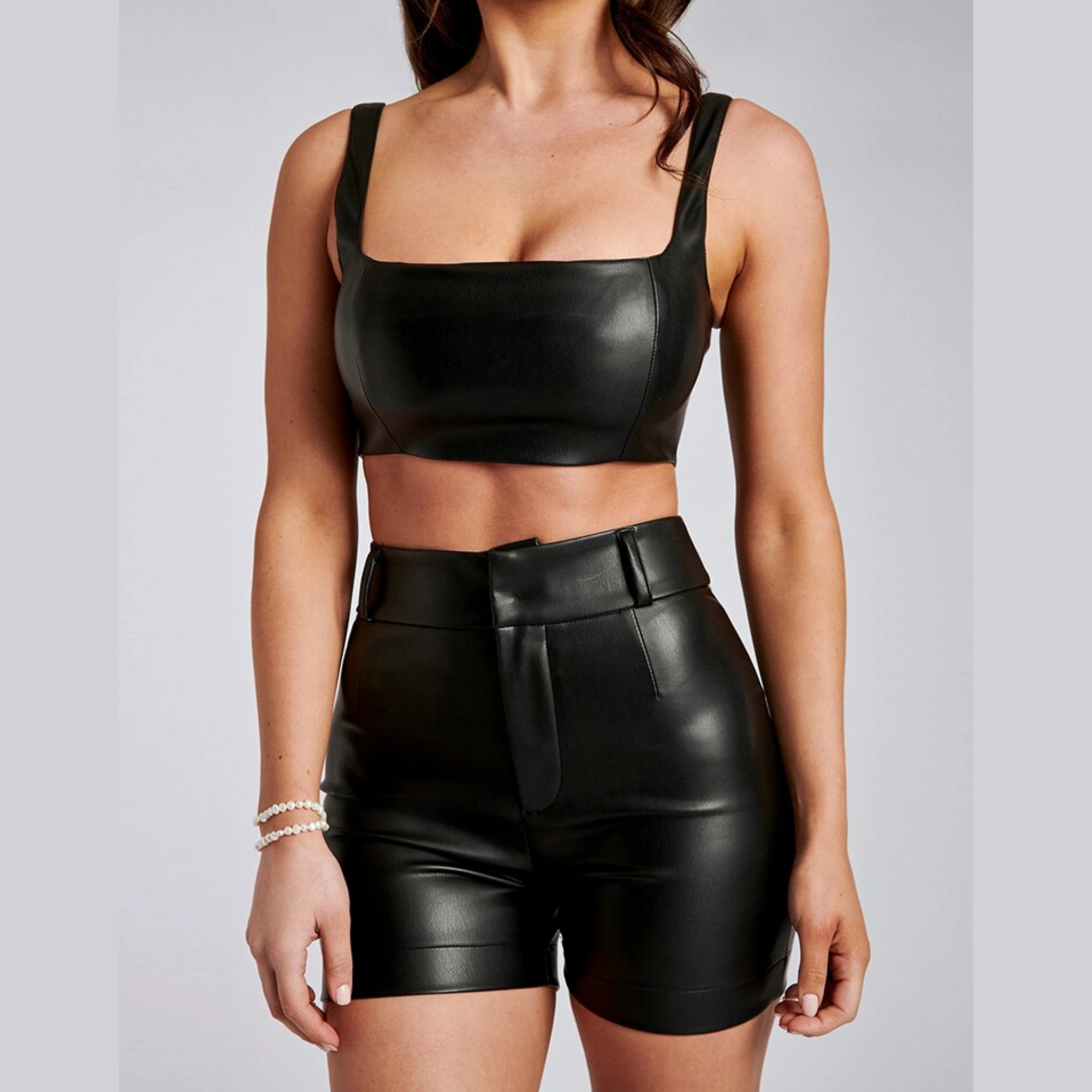 Kora - PU Leather Two-Piece Shorts Set