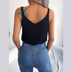 Cindy - Black Knitted Scoop Neck Tank Top