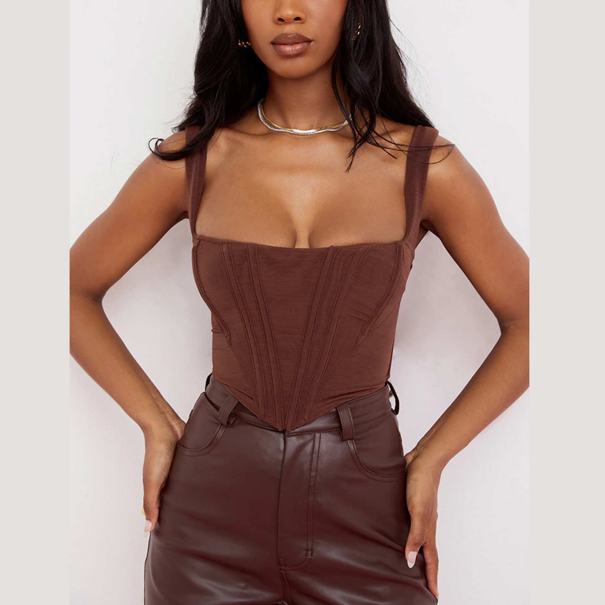 Mazie - Brown Bustier Corset Top