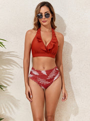 Floral Smocked Ruffle Trim Bandeau Bikini Top