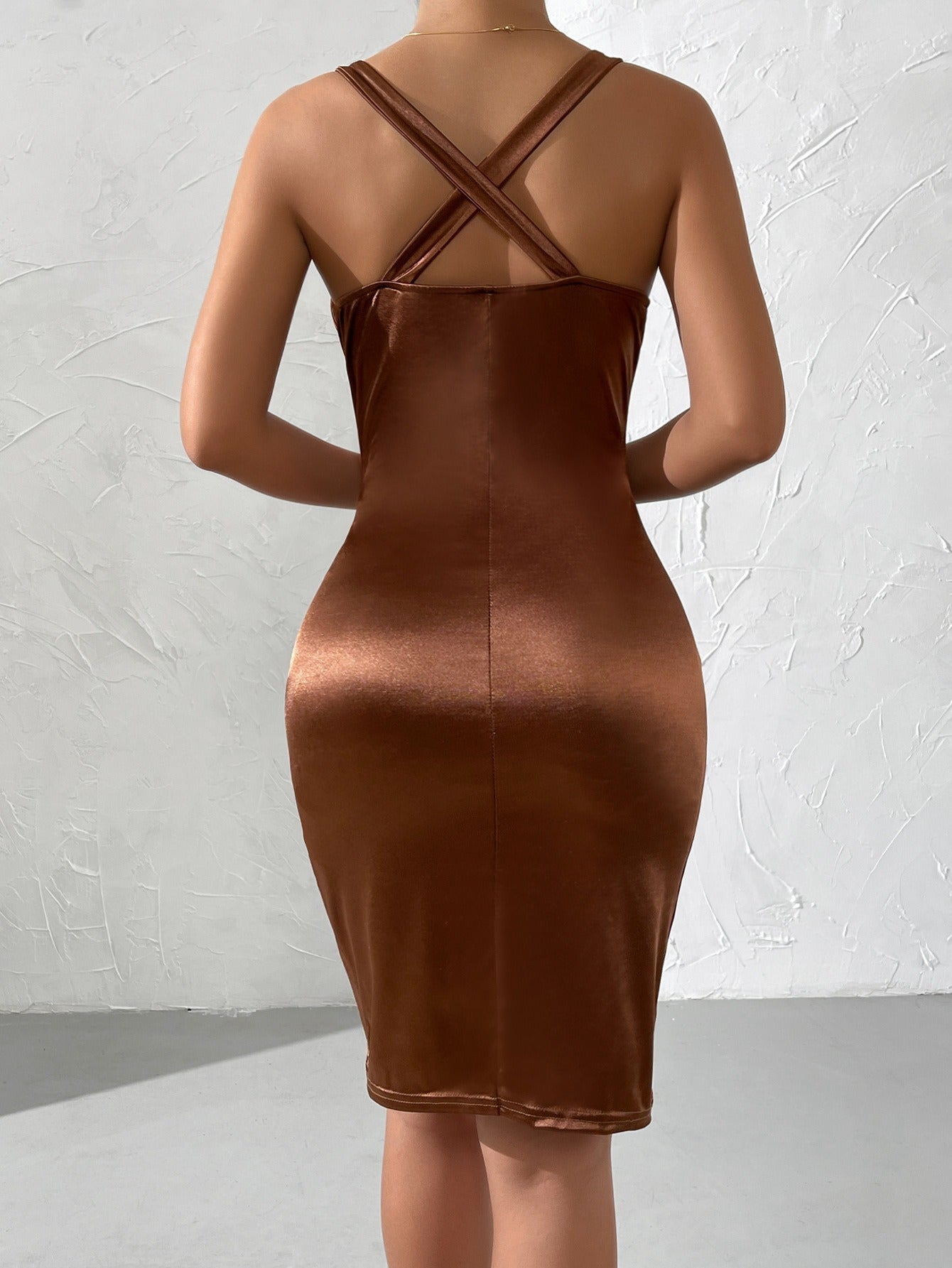 Deep V-Neckline Draped Backless Dress