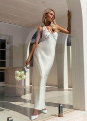 Fleur - White Deep V Halter Neck Dress
