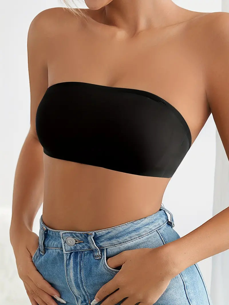 Anti Slip Strip Backless Strapless Wireless Basic Bra Black
