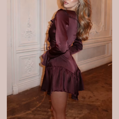 Kennedy - Brown V Neck Ruffle Mini Dress