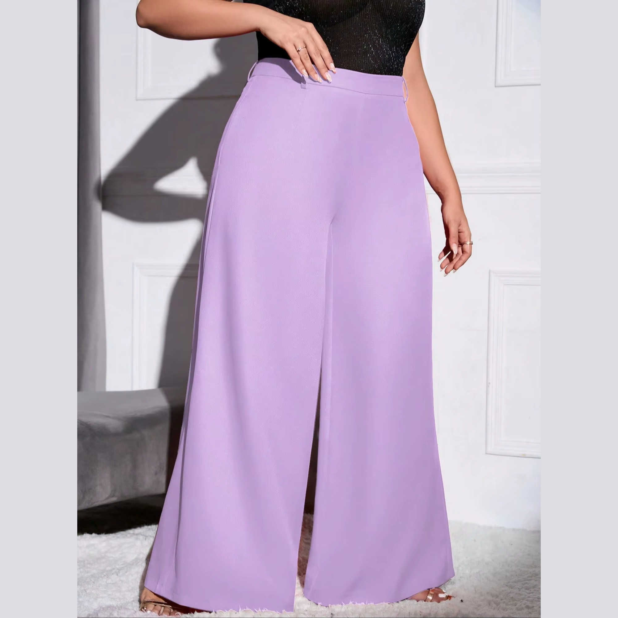 Lola - Light Purple Plus Size High Waist Wide Leg Pants