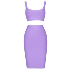 Stephanie - Lilac Two Piece Bandage Skirt Set