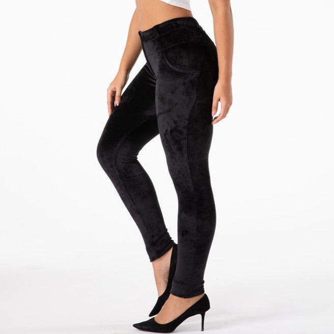 Cheeky Black Faux Velvet Butt Lift Pants