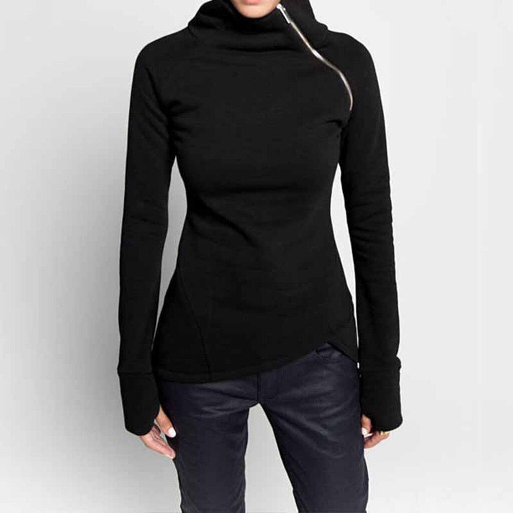 Turtleneck Long Sleeve Women's Zipper Jacket